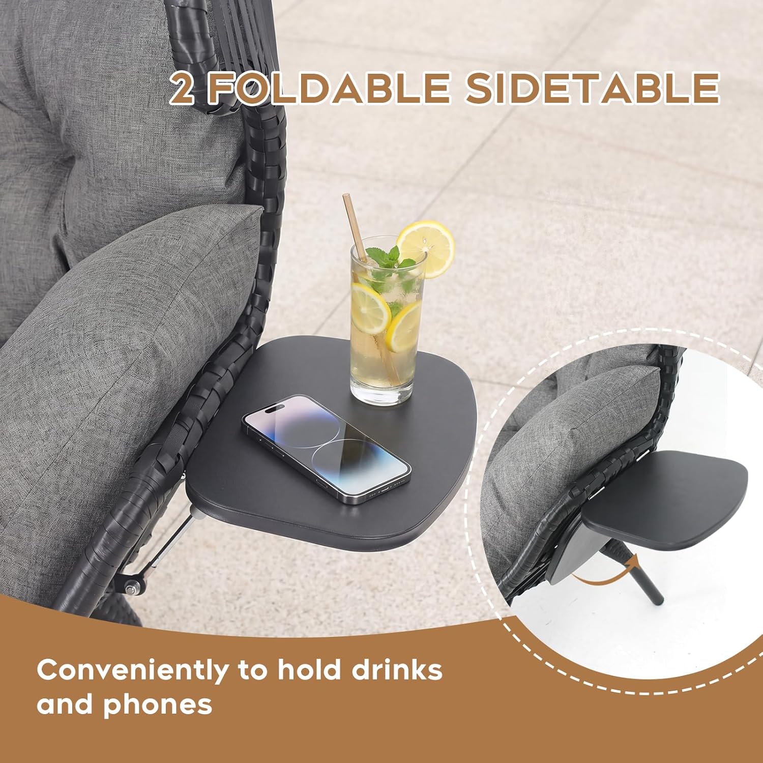 Double Egg Chair with Cup Holder Outdoor Indoor,2 Person Oversized Wicker Lounge Chair with 8” Thicken Cushions & Rain Cover 700lbs for Patio Balcony Porch Living Room