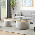 2-Piece Set Round Chenille Storage Ottoman, Equipped with a Drum Shaped Small Stool, Storage Space, and MDF Made Desktop Panel (Light Grey, 25"x25"x14.7")
