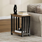 ChooChoo Mission End Table, Narrow Side Table for Small Spaces, Night Stand with Storage Shelf for Living Room and Bedroom, Rustic Oak & Black