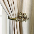 Curtain Drapery Holdbacks, Gold Drapery Hooks Holders with Twin Birds Finials, Drywall Mount, Set of 2