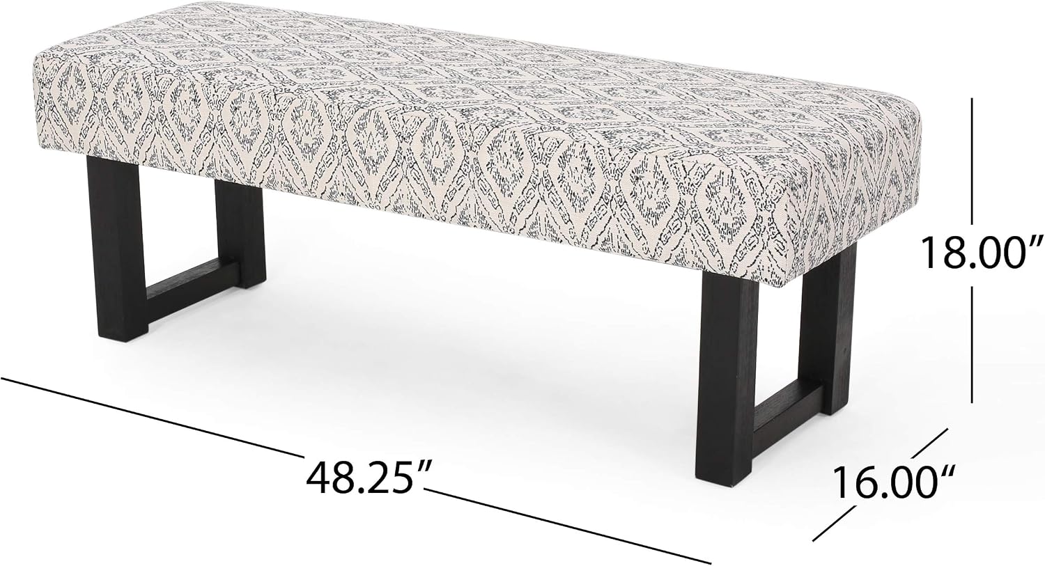 Cassie Boho Fabric Bench, Black Print