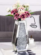 Flower Vase Crushed Diamond Vases for Decor Silver Mirror Vases for Centerpieces, Bling Crystal Decorative Glass Vase for Home Decor, 12 Inch - Can’t Hold Water