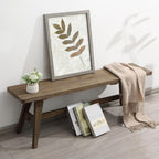 Wnutrees 47" Farmhouse Wood Bench, Solid Wood Entryway Bench for Dining Room End of Bed, Easy to Assemble, Brown