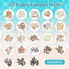 Zefy 23 Types Small Sea Shells for Crafts, 1200 Pcs Tiny Seashells with Mixed Size Starfish, Mini Shells for Vase Filler Beach Theme Party Home Decor