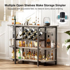 DUMOS Bar Cart with Power Outlet, LED Home Bar Cabinet with Storage, Metal Small Liquor Cabinet with Glasses & Wine Bottle Holder, Grey, 47.24" L x 15.74" D x 35.43" H