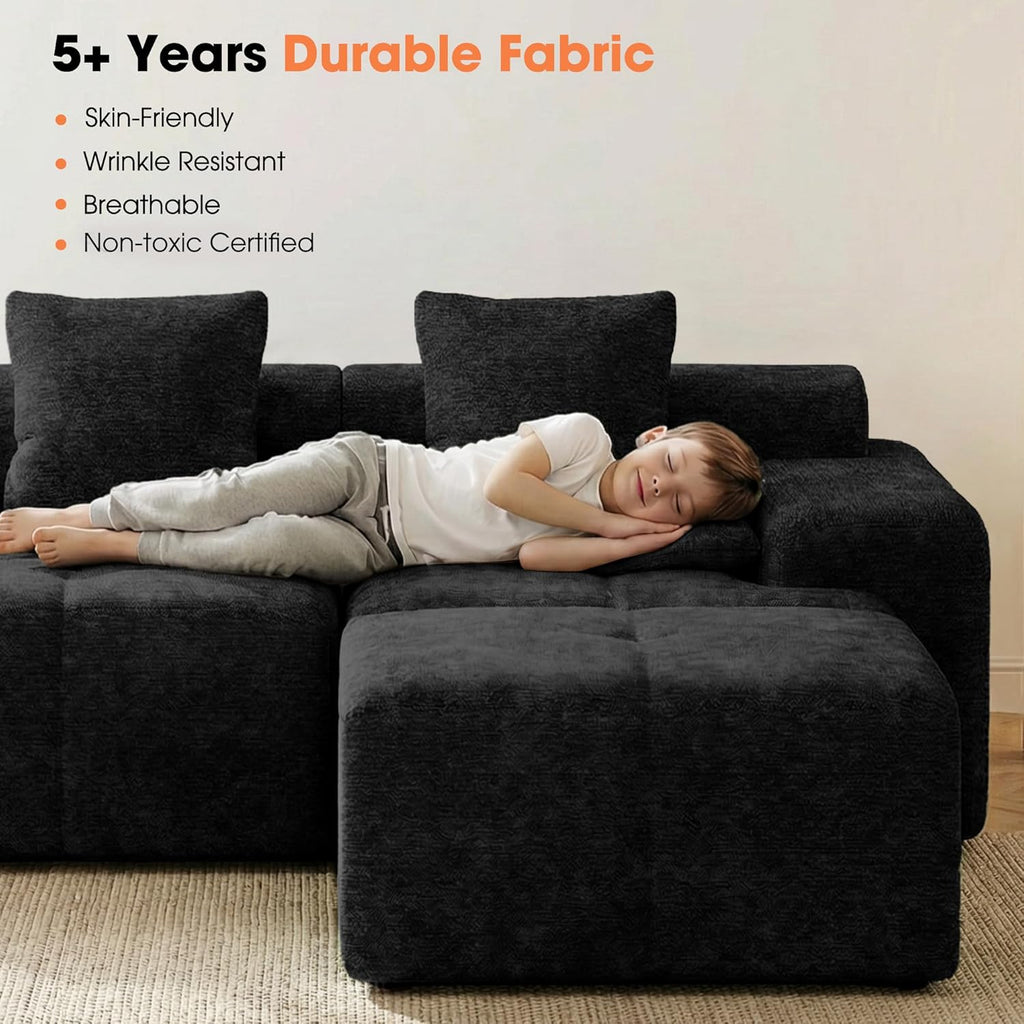 83.5" Boneless Loveseat with Ottoman, 30" Deep Seat Modular Sofa, Cloud Comfy Couches for Living Room, Apartment, Bedroom, No Assembly Required (Dark Gray)