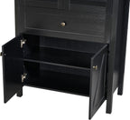 71" Tall Arched Pantry Cabinet, Kitchen Storage Pantry Cabinet, Farmhouse Wood Arched Bookshelf with Drawers and Adjustable Shelves for Living Room, Kitchen, Dining Room (Black)