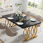 Tribesigns Modern Dining Table, 63" Large Kitchen Table for 4-6 People, Unique Rectangular Dinner Table Kitchen & Dining Room Furniture with Black Faux Marble Tabletop and Geometric Legs
