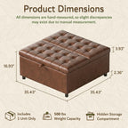 LINLUX Extra Large Leather Storage Ottoman, 35.5 Inch Large Square Lift Top Ottoman Coffee Table with Storage, Tufted Leather Ottoman Footrest Toy Box for Living Room, Brown