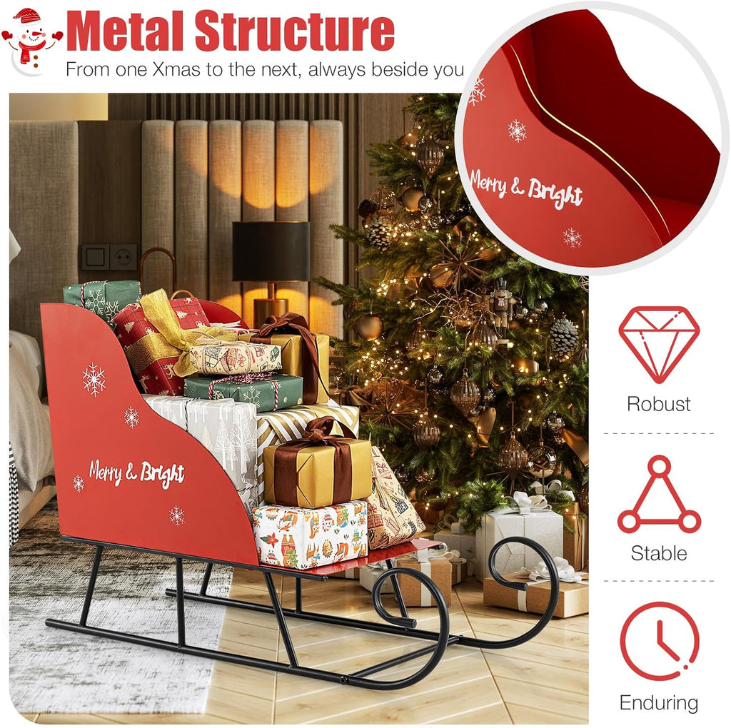 Tangkula Metal Christmas Santa Sleigh Basket, Xmas Santa’s Gift Storage Sleigh, Festive Decorative Sleigh Cart, Holiday Decoration for Home Office Carnival