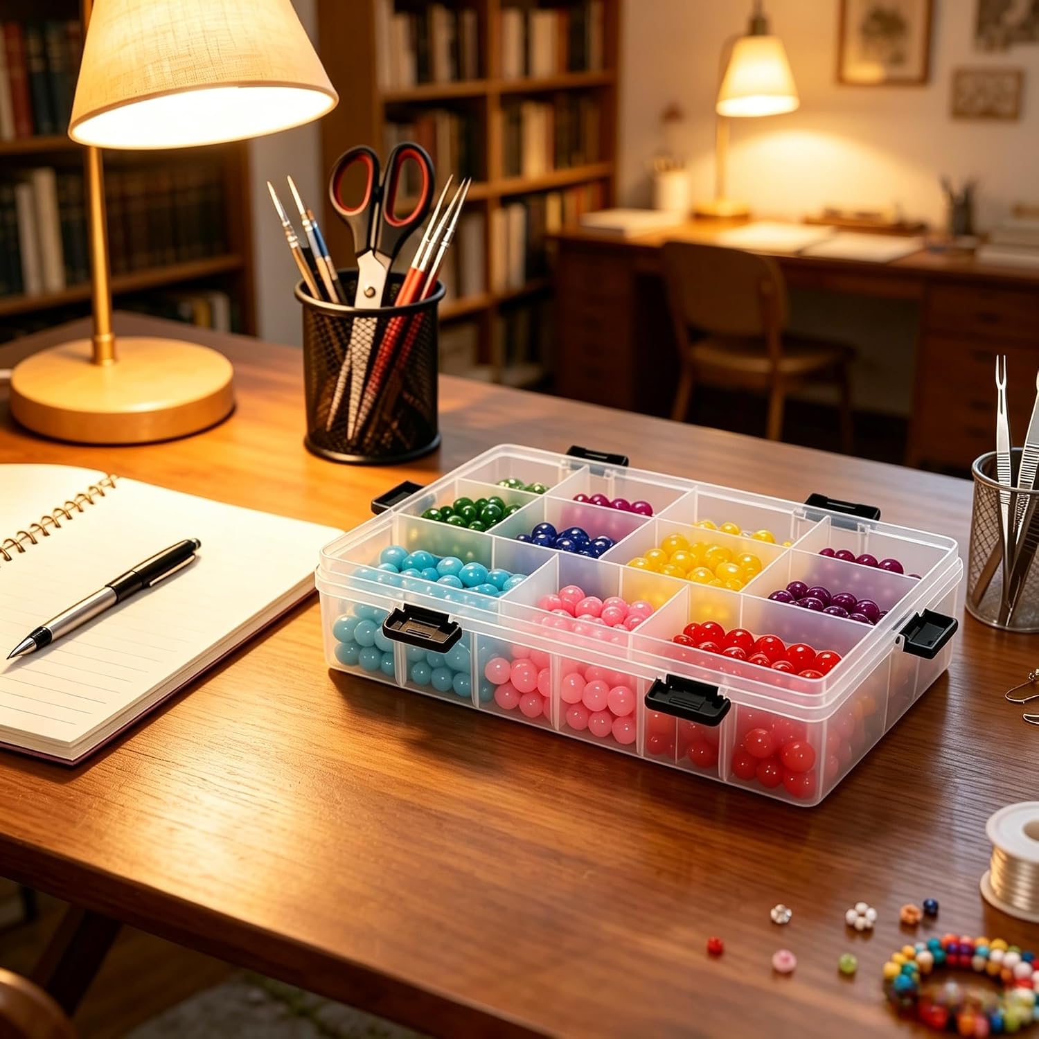 59 Grids Bead Organizer Box - Large Double Layer with Locking Lids, Clear Craft Storage Container (14.2"x10.2"x3.5") for Jewelry Beads, DIY, Fishing Tackle, Small Parts Organization
