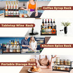 Coffee Syrup Rack Organizer, 2-Tier | Metal Bottle Holder, 10 Bottles Capacity, Rustic Countertop Display Shelf, For Coffee Bar, Kitchen Cabinet, Pantry
