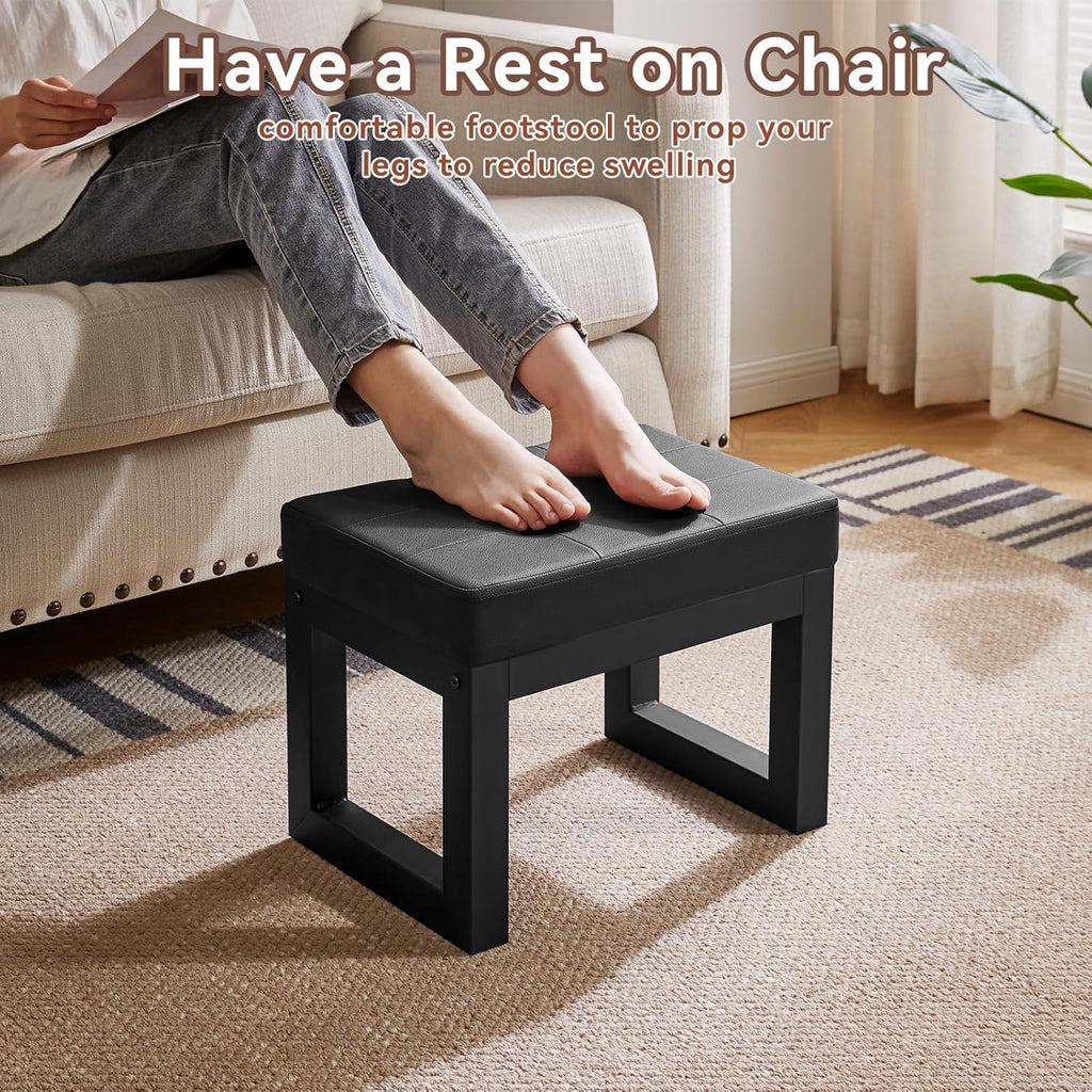 IBUYKE 16 Inch Small Foot Stool Ottoman, Rectangle PU Faux Leather Foot Rest with Padded Seat and Metal Legs, Modern Ottoman Foot Rest for Living Room Bedroom Entryway Couch, Black WBD026B