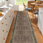 Washable Runner Hallway Rug,Low Pile 2x6 Non Slip Non-Shedding Kitchen Carpet Soft Indoor Stain Resistant Rug for Bedroom Laundry Room Bathroom Brown Floral