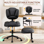 IPKIG Ergonomic Cross Legged Office Chair with Wheels, 360° Swivel Criss Cross Chair with Adjustable Footrest and Backrest for ADHD, Meditation, Yoga, PU Leather, Black