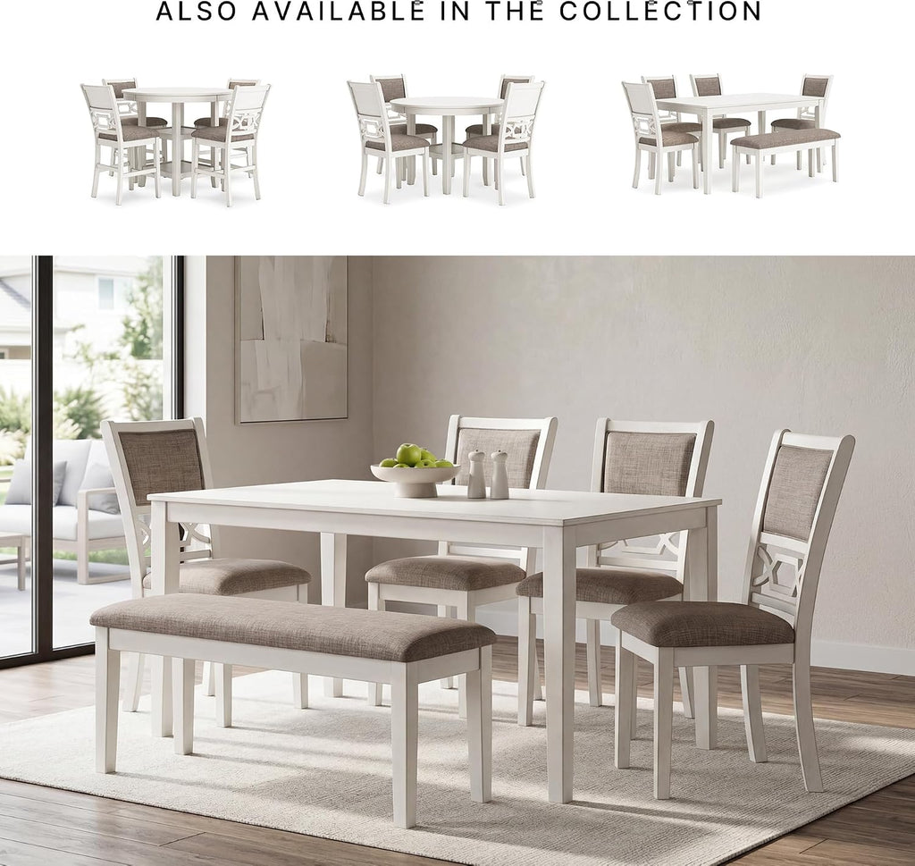Signature Design by Ashley Erinberg Casual Dining Table with 4 Armless Upholstered Chairs and Bench, Set of 6, White & Light Gray
