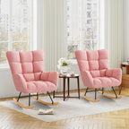Furniliving Nursery Rocking Chair Upholstered Glider Rocking Chair Modern Accent Chair Padded Seat Reading Chair with High Backrest Comfy Chair for Living Room, Bedroom, Nursery, Pink, Teddy