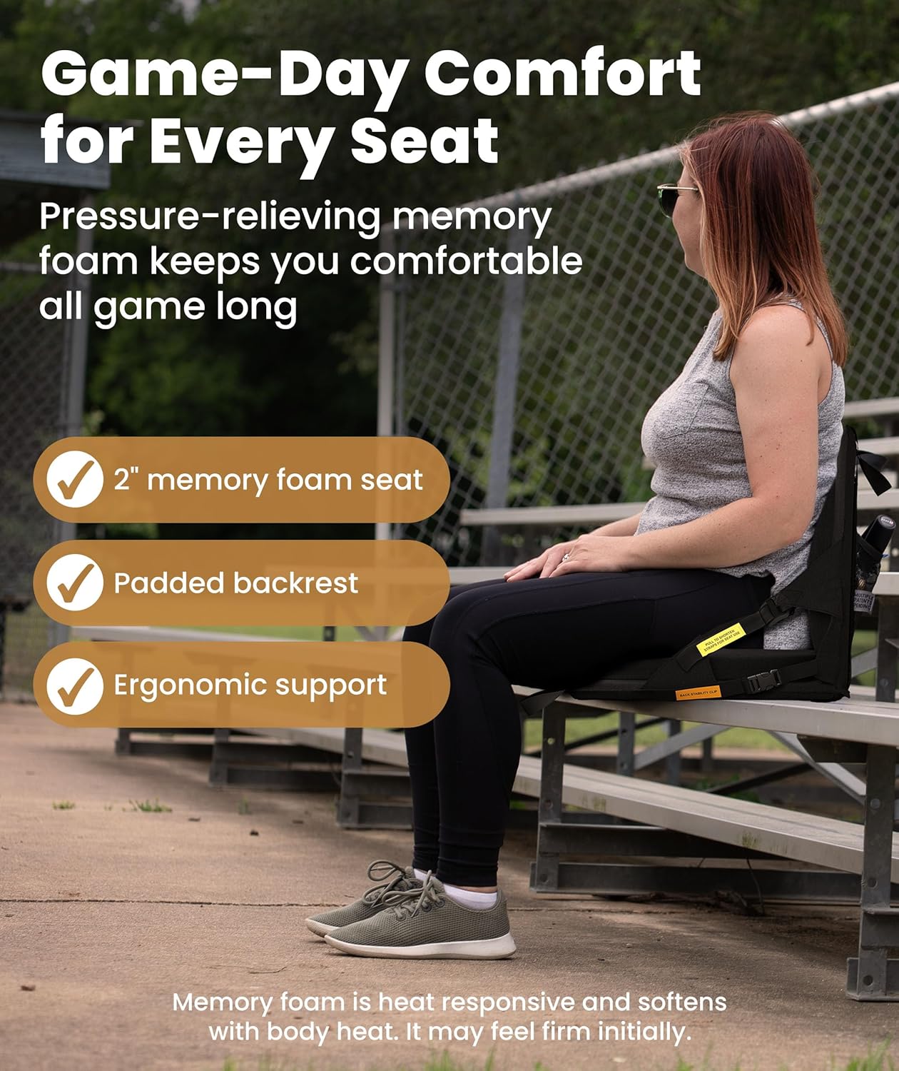 Everlasting Comfort Stadium Seats with Back Support - Adjustable Memory Foam Bleacher Chairs with Back and Cushion, Portable, Easy Folding Stadium Seat Cushion with Storage Pocket