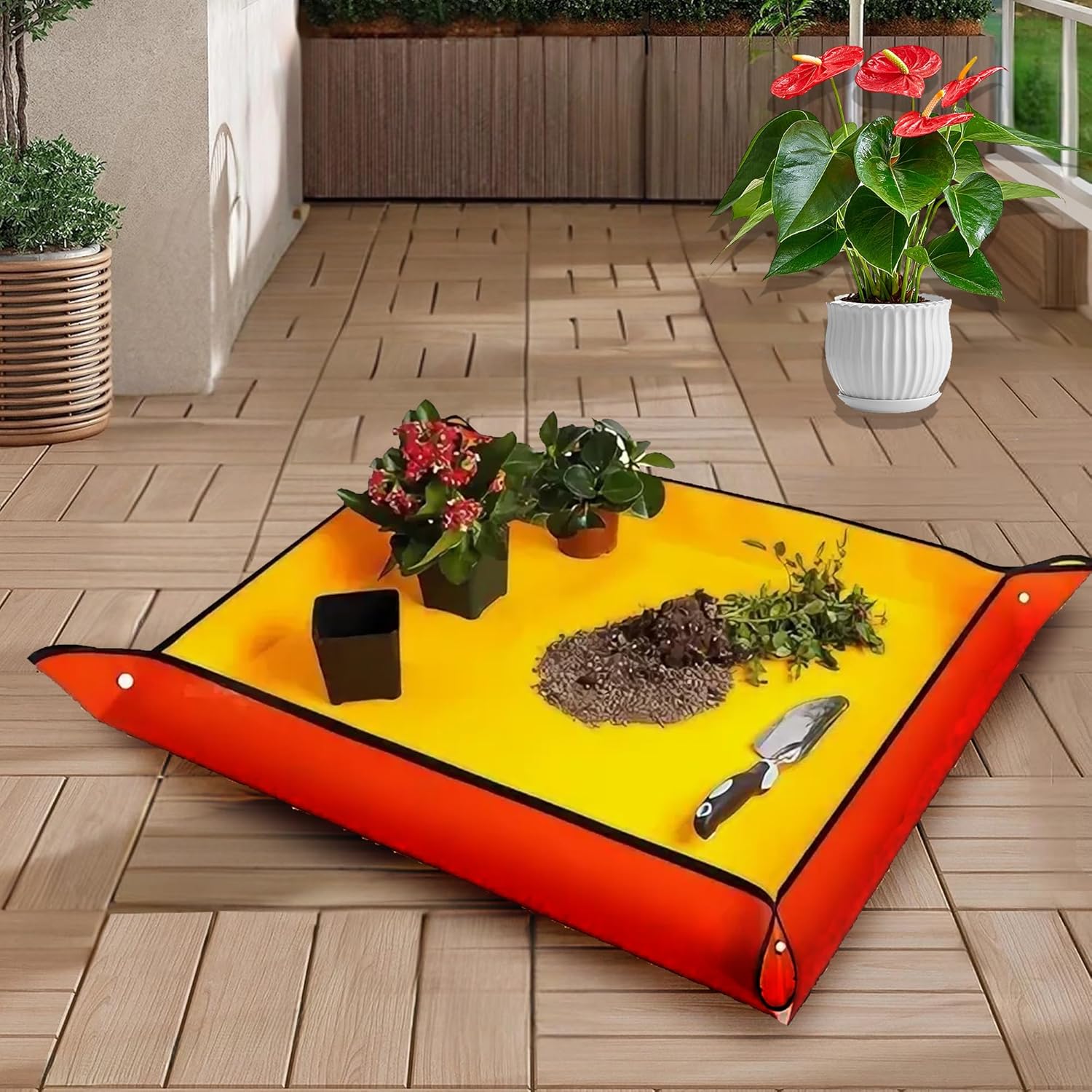 Gardening Repotting Mat for Plants - Waterproof Mat for Potting, Soil Change, Flower and Plant Care (66cm x 66cm, Yellow)