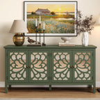 RoyalCraft 63'' Buffet Cabinet with Mirror Butterfly Carved Door, Sideboard Cabinet with Adjustable Shelves, Vintage Accent Credenza Media Console for Entryway, Kitchen, Forest Green