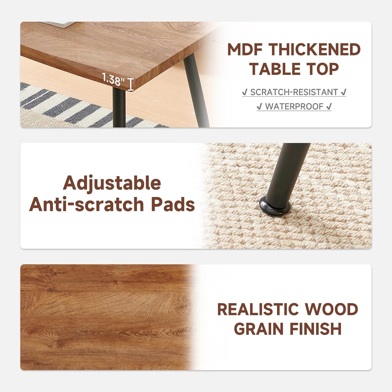 Howtek 5 Piece Dining Table Set, Modern Rectangular Kitchen Dining Room Table with 4 Teddy Fabric Dining Chairs, Space-Saving Kitchen Table Set for Apartment, Living Room, Small Space