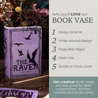 Steel Mill & Co Original Large Book-Shaped Decorative Vase, Ceramic Vases for Home Decor, Cute Bookshelf Decor, Unique Vase for Book Lovers, The Raven - Purple