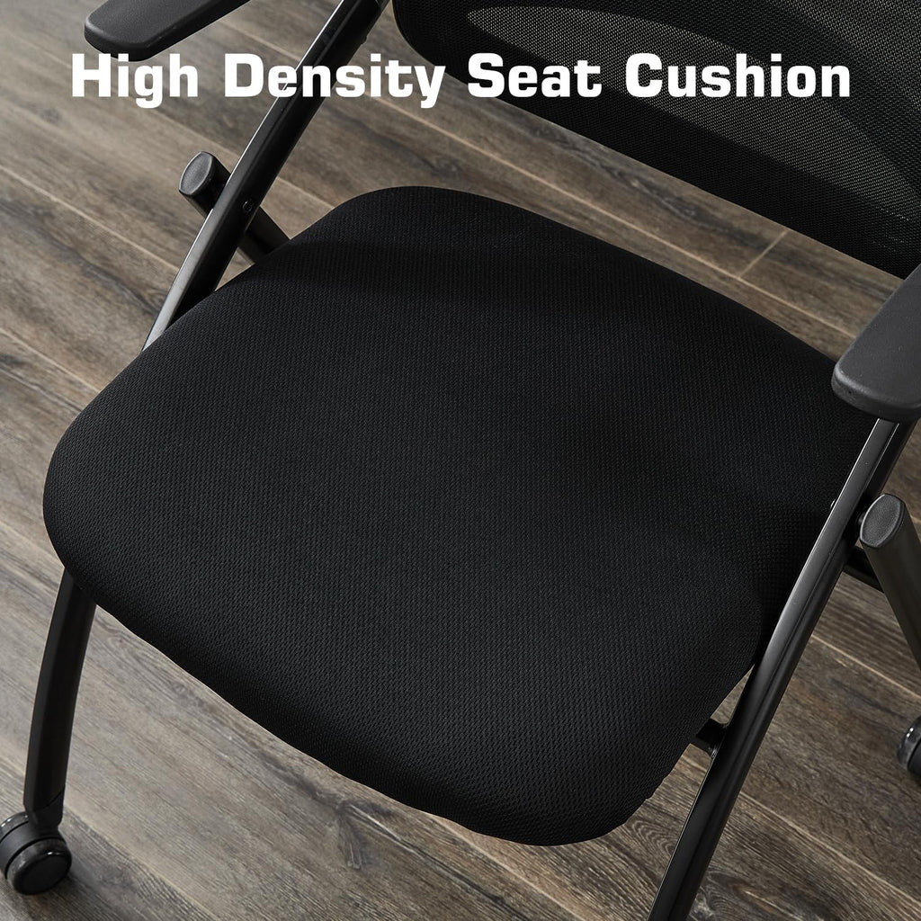 Folding Office Chair Flip Up Arm，Conference Room Chairs with Wheels, Foldbable Office Desk Chair with Adjustable Back Rest for Training Room, Guest Reception Chair (Black)