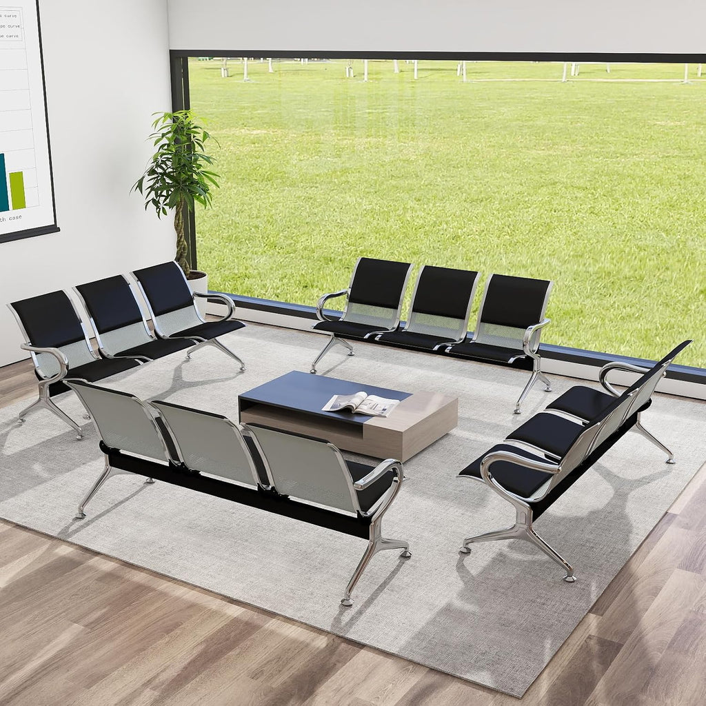 Kinsuite Set of 4 Waiting Room Reception Chairs with Arms 3-Seat Office Guest Chairs & Reception Chairs Bench PU Leather for Airport Office Bank Hospital Seat