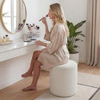 Modern Round Vanity Stool, Small Ottoman, Cute Fabric Foot Stool, Teddy Fleece Footrest, Upholstered Vanity Chair, Stool for Makeup, Bedroom, Living Room (1PCS, Round-White)
