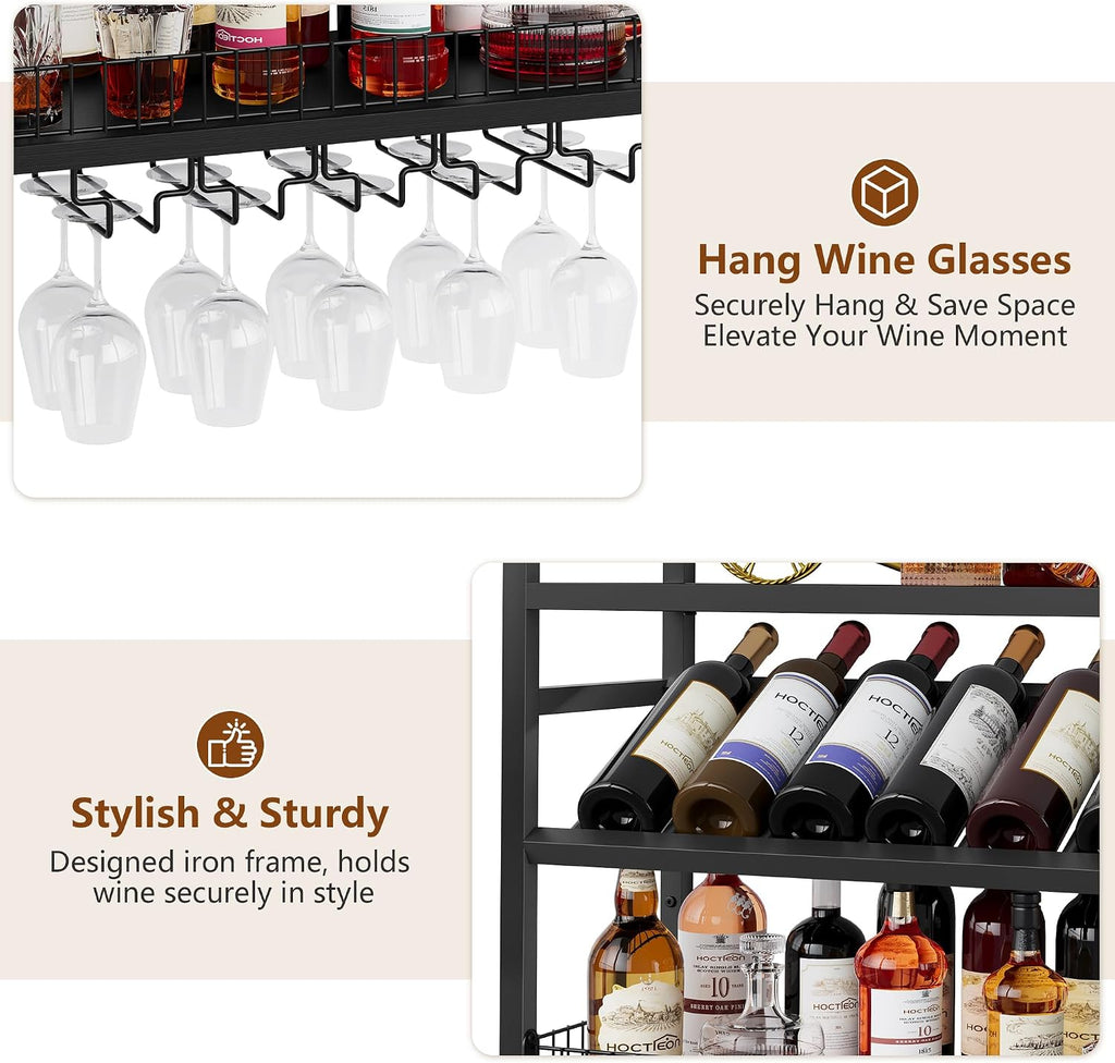 Hoctieon Wall Mount Wine Rack, Wall Mounted Wine Bottle Rack for Display and Storage, Hanging Bottle Holder, for Living Room, Dining Room, Bar, Wine Cellar, Black