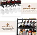 Hoctieon Wall Mount Wine Rack, Wall Mounted Wine Bottle Rack for Display and Storage, Hanging Bottle Holder, for Living Room, Dining Room, Bar, Wine Cellar, Black