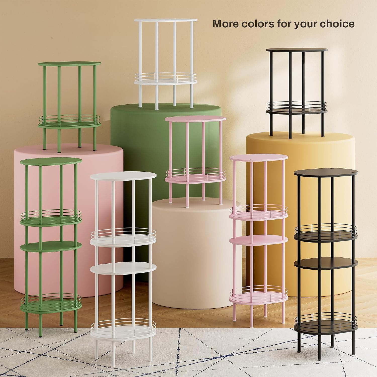 Small Oval Side Table with Storage, 2-Tier Pink End Table for Small Space | Simple Nightstand with Metal Frame, Modern Round Bedside Table for Living Room, Bedroom, Bathroom, Nursery（1 PC, Pink）