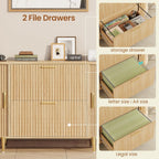 SEDETA 2 Drawer File Cabinet, 39.4" Filing Cabinet for Home Office, fit Legal/Letter/A4 Size, Modern Fluted Filing Cabinets with 2 Sliding Door Storage, Printer Stand, Natural