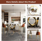 9-Pcs Round Dining Table Set with 31.5" Removable Lazy Susan, Modern Marble Dining Room Table Set of 8, Luxury 59" D Sintered Stone Dining Table with 8 Chairs and Stainless Steel Base for Home Kitchen
