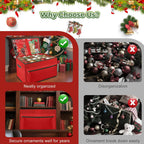 WDZREE Large Christmas Ornament Storage Box, Stores Up to 72-4" Ornaments Balls, 3 Individual Trays with Adjustable, Christmas Container Perfect for Holiday Decorations, 600D Oxford Fabric Tear-Proof