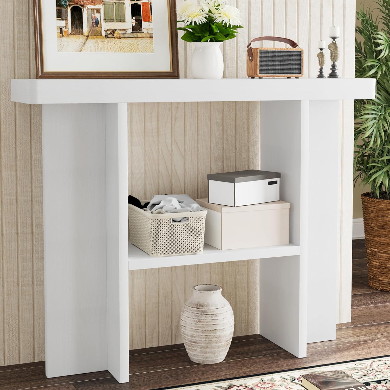 senlin Sofa Table, 47 Inch Console Table, Narrow Entryway Table for Hallway, Behind The Couch, Living Room, Foyer, Easy Assembly (White)