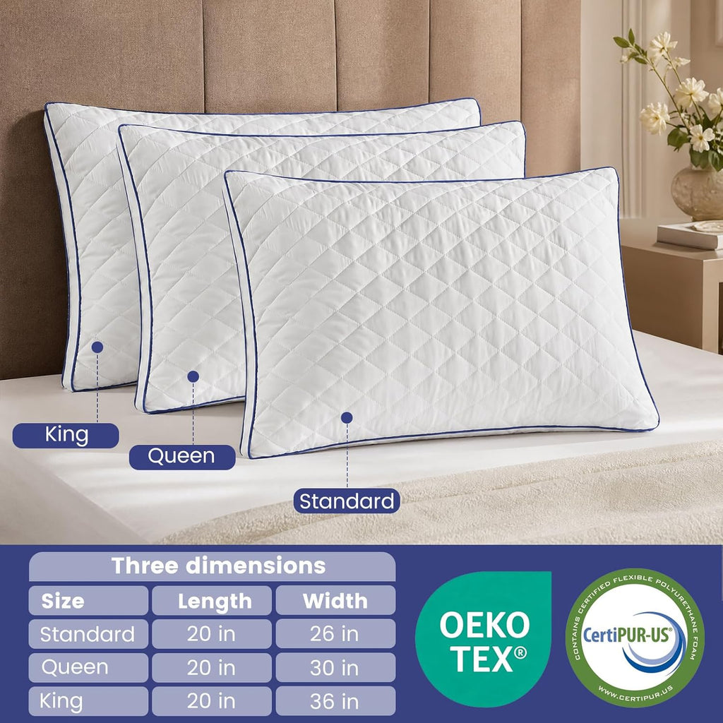 DOWNSTORIA Shredded Memory Foam Pillows Queen Size Set of 2, Medium Firm Bed Pillow for Sleeping, Soft Memory Foam Queen Pillows 2 Pack for Side and Back Sleepers with Gusset(20"x30")