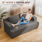 Homall 67” Boneless Sofa Couch with 2 Pillows Extra Deep Seats, Corduroy Fabric 3 Seater with Cup Holder & Storage Pocket Upholstered Floor Easy Installation (Grey, Loveseat)