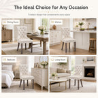 Velvet Dining Chairs Set of 4, Upholstered Dining Room Chairs with Ring Pull Trim and Button Back, Luxury Tufted Dining Chair for Living Room, Bedroom, Kitchen (Beige)