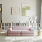 Flash Furniture Marlowe Modular Foam Kids Play Couch, 6 Soft Sectional Sofa Pieces, Convertible Kids Couch, Removable Covers, 56", Blush