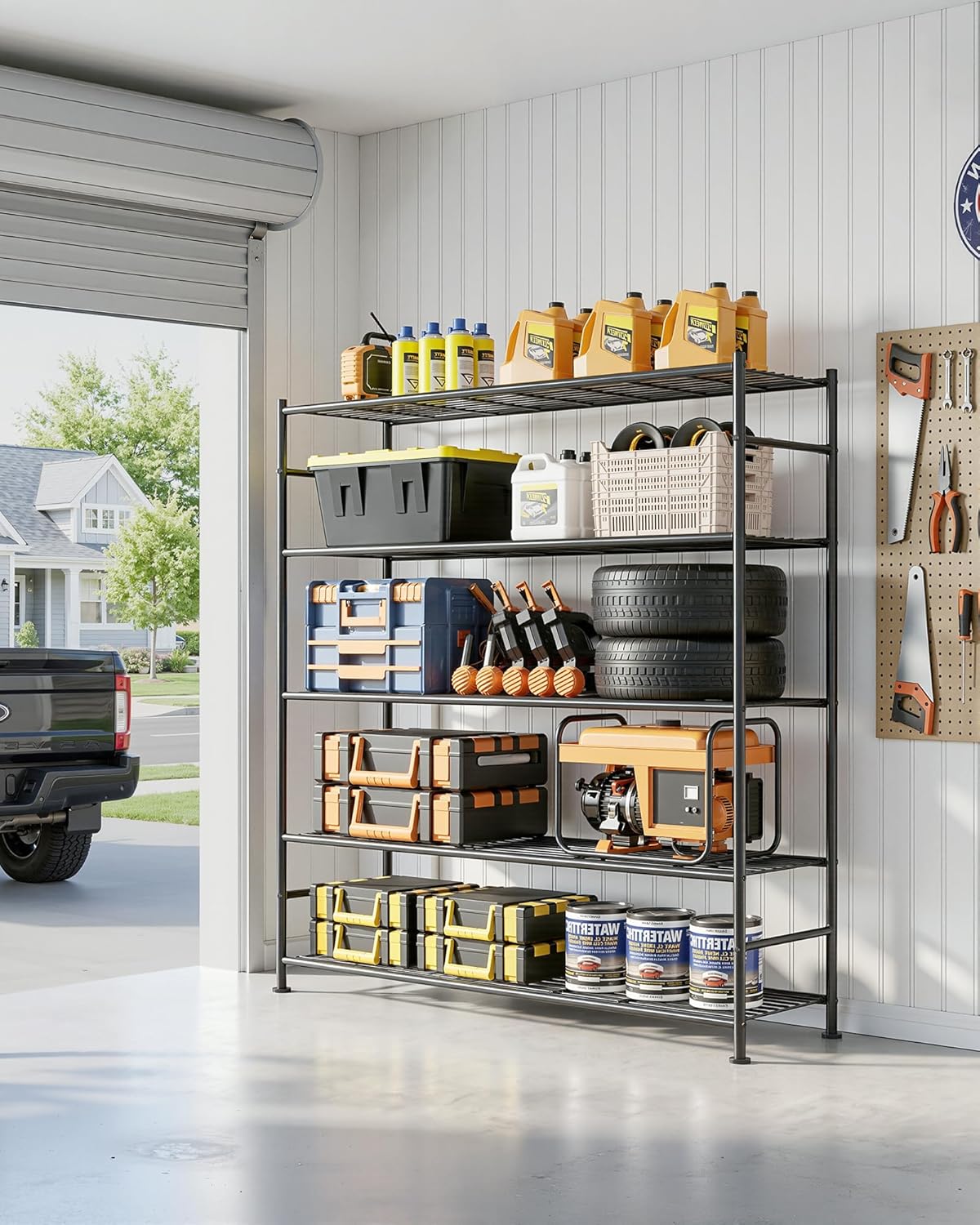 Sakugi Garage Shelving - 5-Tier Garage Shelving - Large Capacity Storage Shelves, Robust & Rustproof Metal Shelf Organizer for Garage, Pantry, Kitchen, 47.5" x 12.5" x 61.0", Black