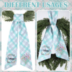 Spring Wreath Sash for Front Door - 2 Pcs Plaid Welcom Wreath Sashes with Flowers for Farmhouse Home Decor, 60 Inch Rustic Green Pink Wreaths Sash for Doorway Yard Indoor Outdoor