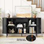 ONBRILL 63'' Fluted Sideboard Buffet Cabinet with Storage, Large Credenza Storage Cabinet with Drawers, Mid Century Modern Buffet Table Accent Console Cabinet for Kitchen Living Room Enrtyway, Black