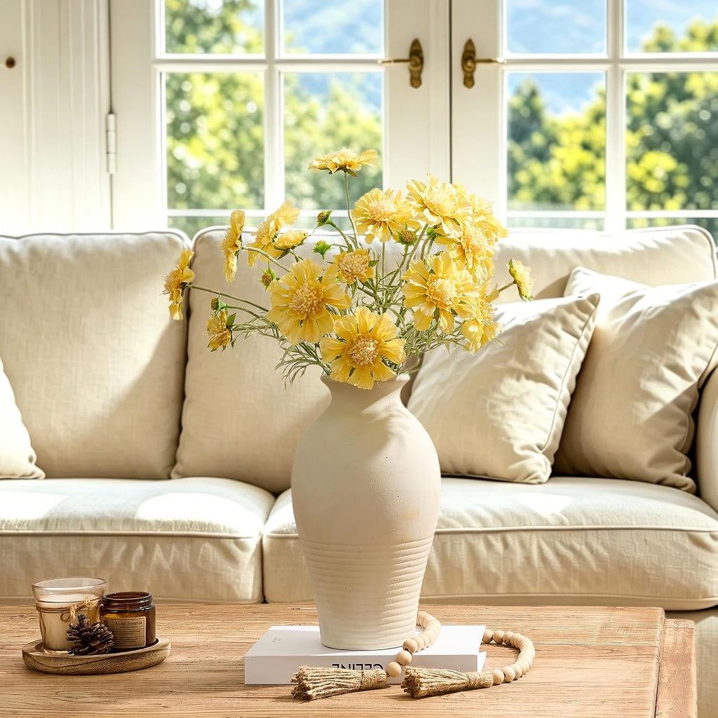 LUKA Ceramic Flower Vase Home Decor,11inches Large Farmhouse Table Vases Rustic Vintage Living Room Kitchen Bedroom Decorations for Home, Shelf, Fireplace Mantel Decoration (11",Off-White)