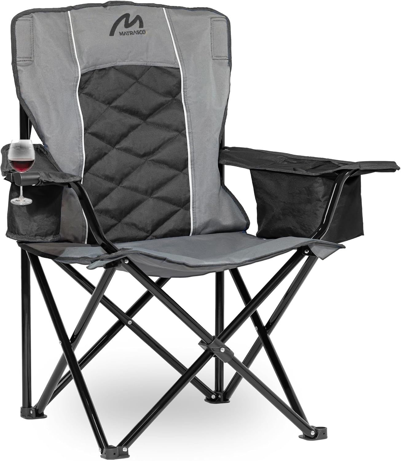 Oversized Padded Camping Chair, Heavy Duty Steel Frame, 450 lb Capacity, Folding Camp Chair with 6-Can Cooler, Carry Bag for Outdoor Camping, Beach, Hiking(Gray & Black)