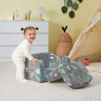 aodisman Thick Comfy Kids Chair and Couch, 2-in-1 Soft Foldable Plush Kids Sofa, Foam Seating for Reading and Play, Removable Washable Cover, Gray Dinosaur