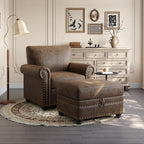 ONBRILL Faux Leather Ottoman with Storage, Rectangle Ottoman Coffee Table with Nailhead Trim, Solid Wood Legs, Oversized Upholstered Footrest Stool for Living Room, Bedroom, Apartment, Brown