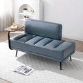 Waiting Room Bench Seating with 360-Degree Swivel Tray,Salon Reception Bench,Guest Lobby Chair,Beauty Barber Furniture,PU Upholstered Couch with Metal Legs and Backrest (PU with Tray, Grayish Blue)