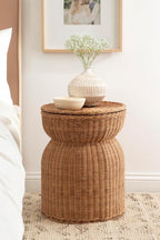 Kate and Laurel Thatch Modern Woven Rattan Round Storage Side Table, 17 x 17 x 21, Natural Rattan, Lift-Top End Table for Use as Hidden Storage Basket, Nursery Toy Storage, or Small Laundry Hamper