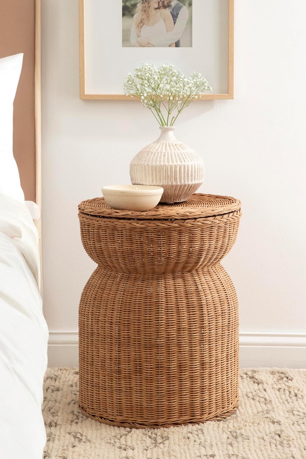 Kate and Laurel Thatch Modern Woven Rattan Round Storage Side Table, 17 x 17 x 21, Natural Rattan, Lift-Top End Table for Use as Hidden Storage Basket, Nursery Toy Storage, or Small Laundry Hamper